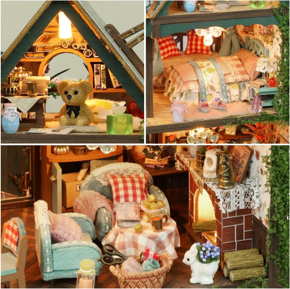 Garden House DIY Miniature Dollhouse Kit, LED Wooden Cottage Model, Floral Mini House Decor, Handmade Craft Gift