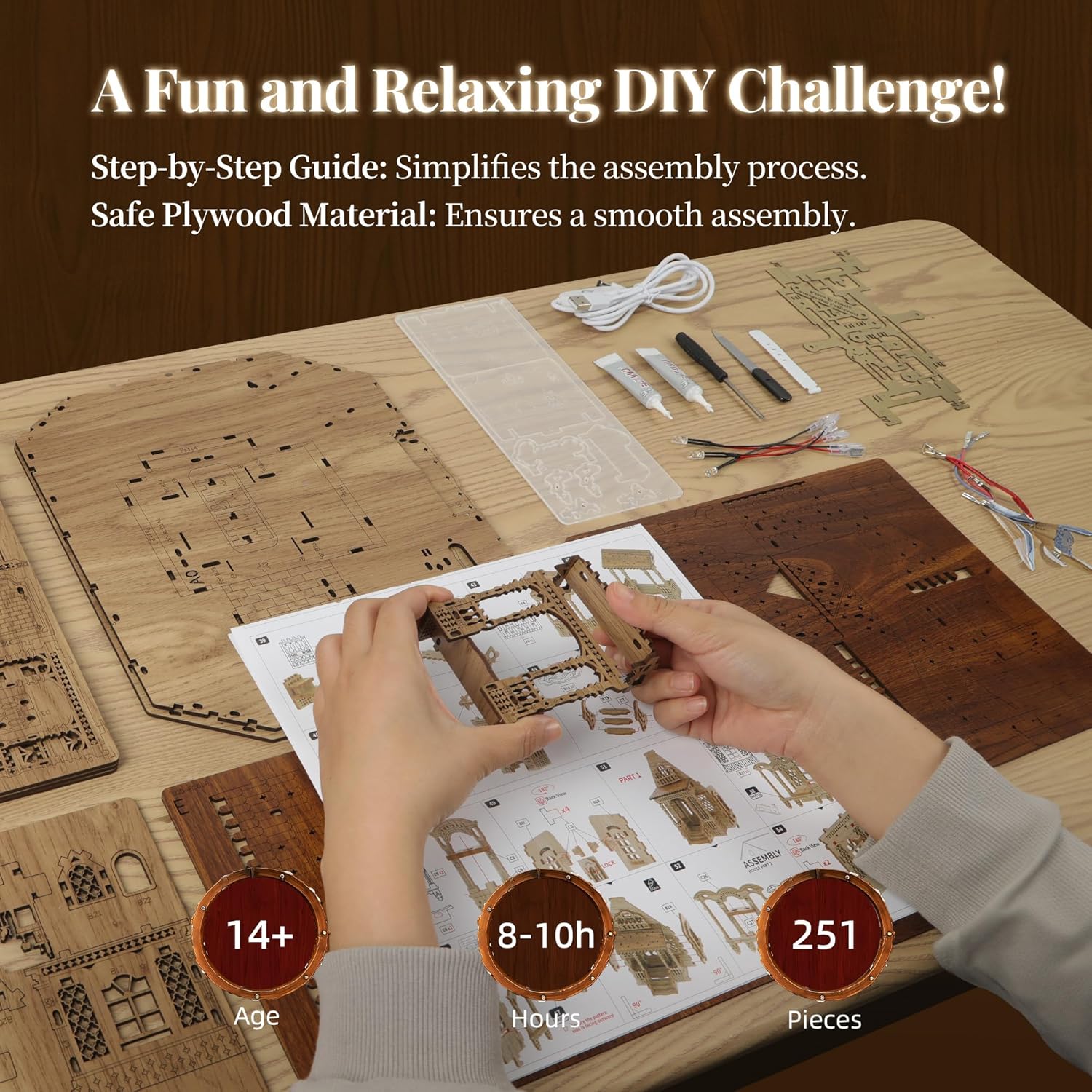 Luxury LED Countryside Cottage Miniature Kit, Wooden DIY House, Cozy Home Decor, Adjustable Light, Romantic Gift for Her