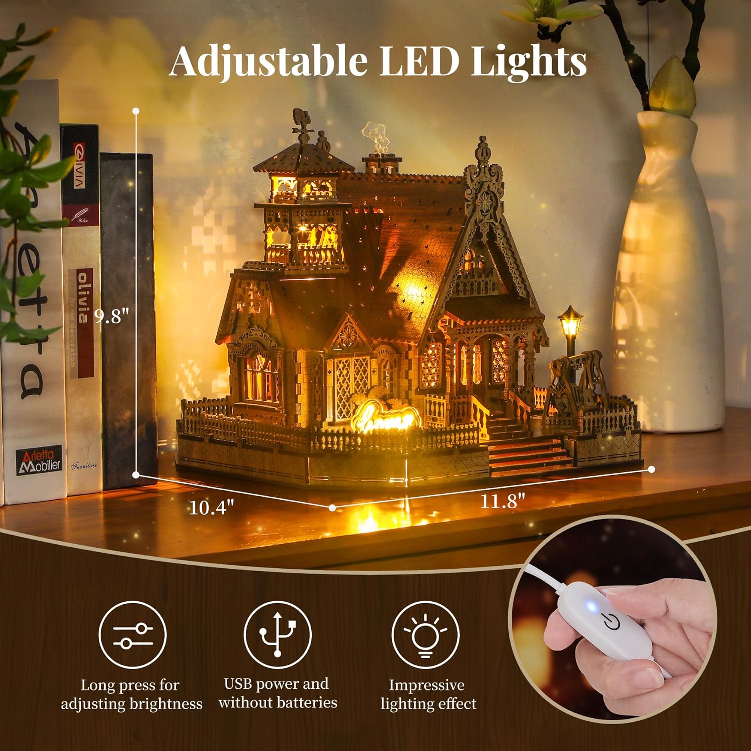 Luxury LED Countryside Cottage Miniature Kit, Wooden DIY House, Cozy Home Decor, Adjustable Light, Romantic Gift for Her