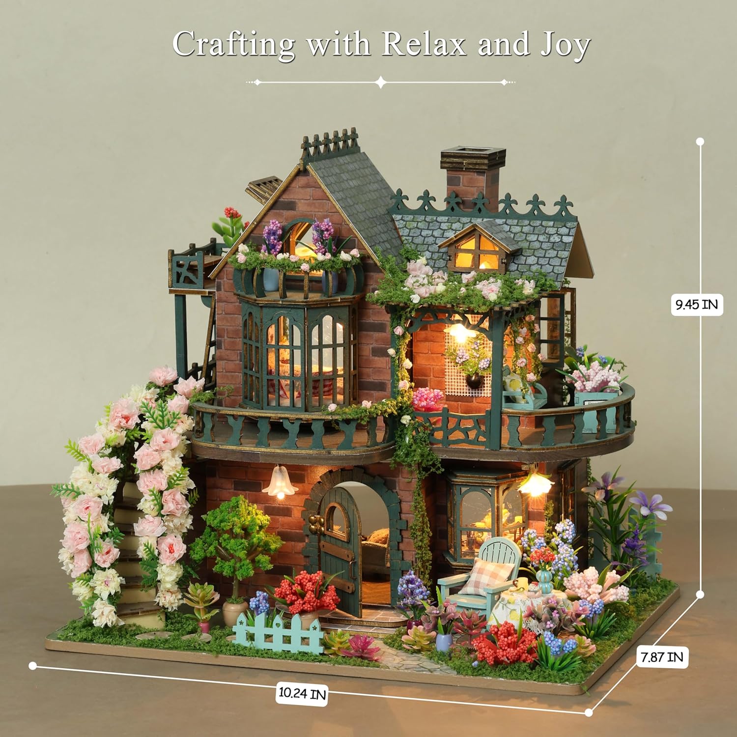 Garden House DIY Miniature Dollhouse Kit, LED Wooden Cottage Model, Floral Mini House Decor, Handmade Craft Gift