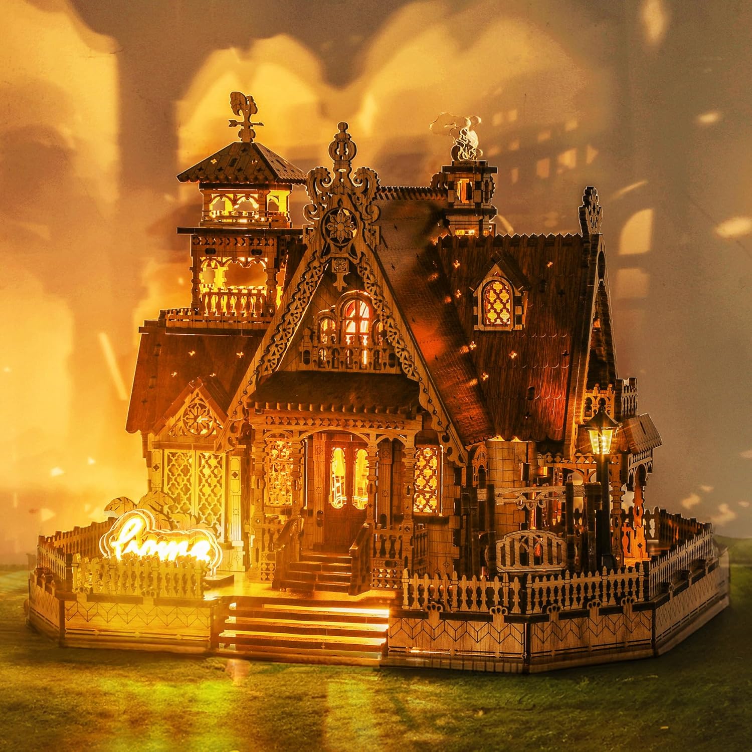 Luxury LED Countryside Cottage Miniature Kit, Wooden DIY House, Cozy Home Decor, Adjustable Light, Romantic Gift for Her