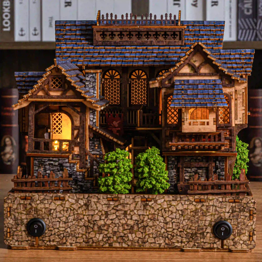 DIY LED 3D Wooden Countryside Cottage Puzzle, Vintage European House Miniature, Handmade Decor, Night Light Model, Gift Idea