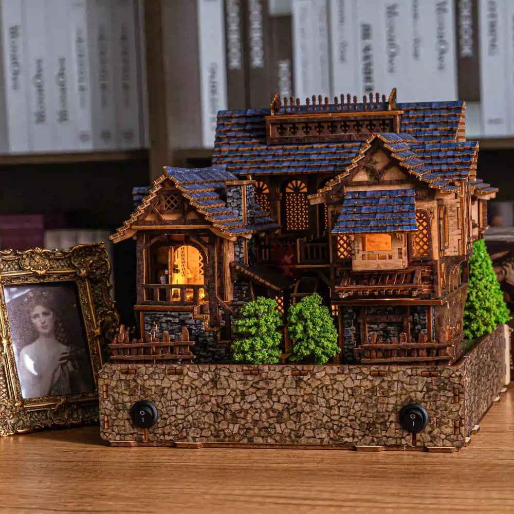 DIY LED 3D Wooden Countryside Cottage Puzzle, Vintage European House Miniature, Handmade Decor, Night Light Model, Gift Idea