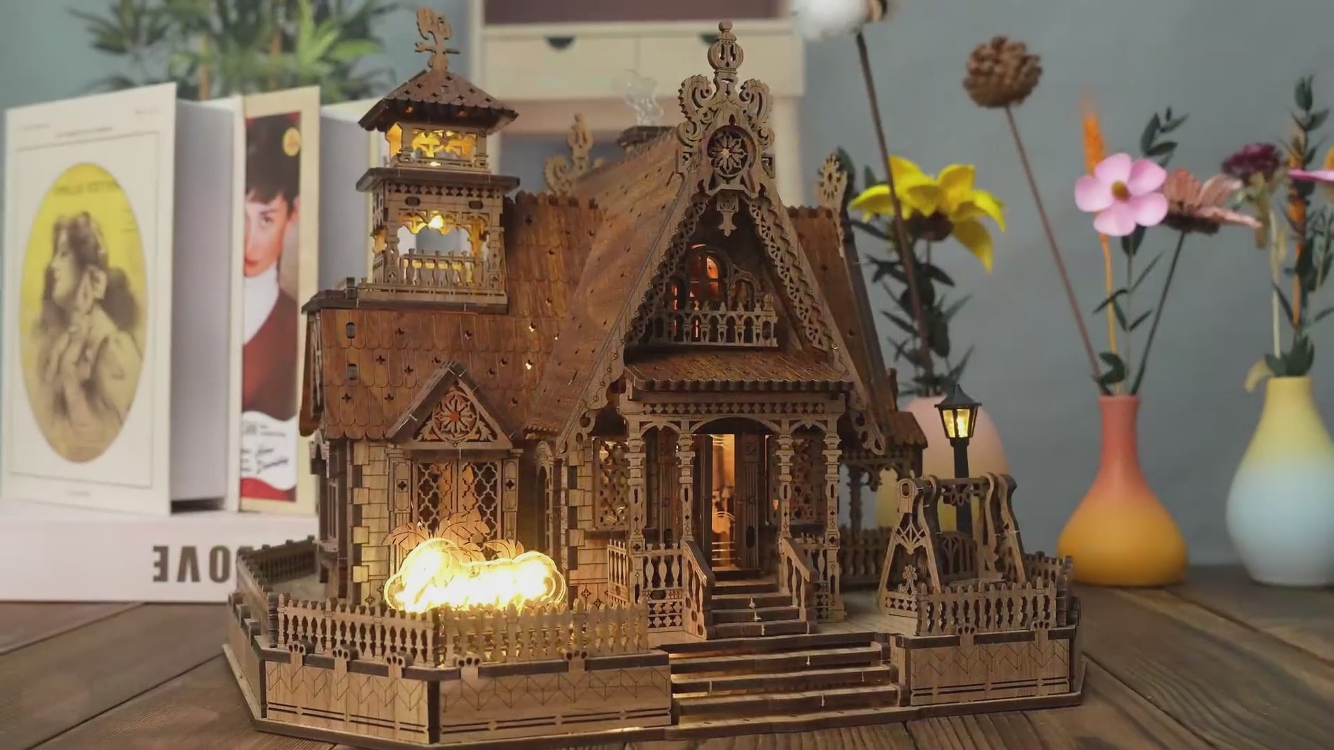 Luxury LED Countryside Cottage Miniature Kit, Wooden DIY House, Cozy Home Decor, Adjustable Light, Romantic Gift for Her