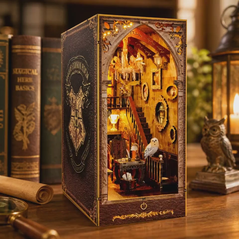 DIY Magic Academy Book Nook Kit, Light Up Wizard Library Diorama, Miniature Bookshelf Insert, Fantasy Decor Gift